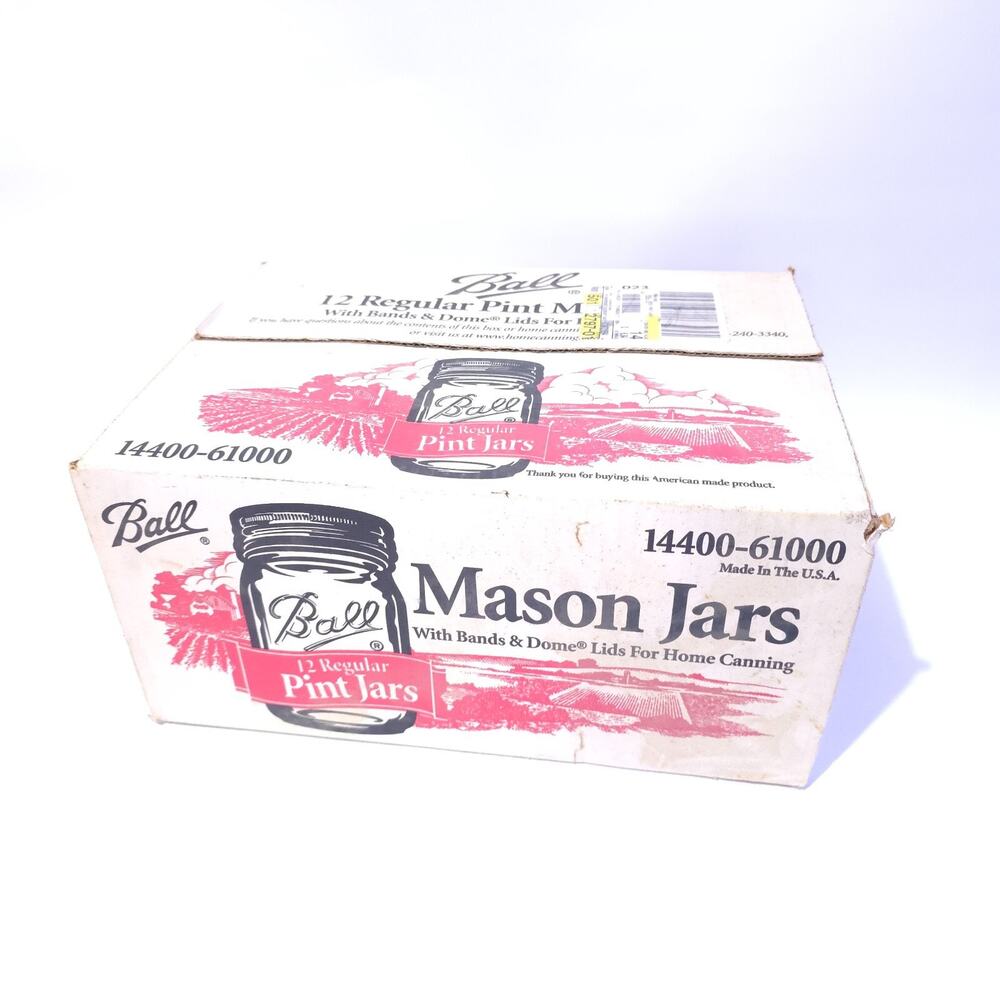 SEALED BOX Vtg Case of 12 BALL PINT MASON JARS W Bands & Dome Lids 14400-61000
